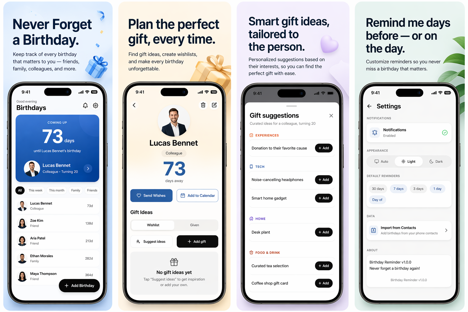 Birthday Reminder app screenshots